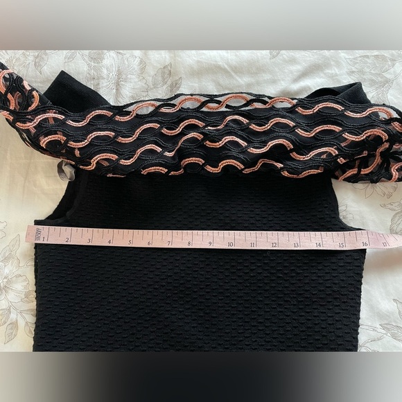 Lela Rose Wave Lace Off The Shoulder Black Pink Knit Wool Mini Dress Small Glam - Picture 8 of 11